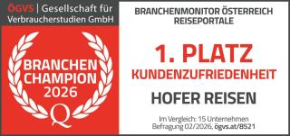 Siegel Branchen-Champion 2026 Platz 1 bei Kundenzufriedenheit