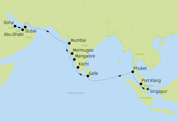 Von Singapur nach Doha - Kreuzfahrt