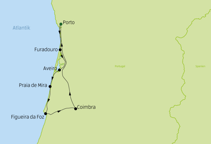 Entlang der Atlantikküste von Porto nach Coimbra - Radtour