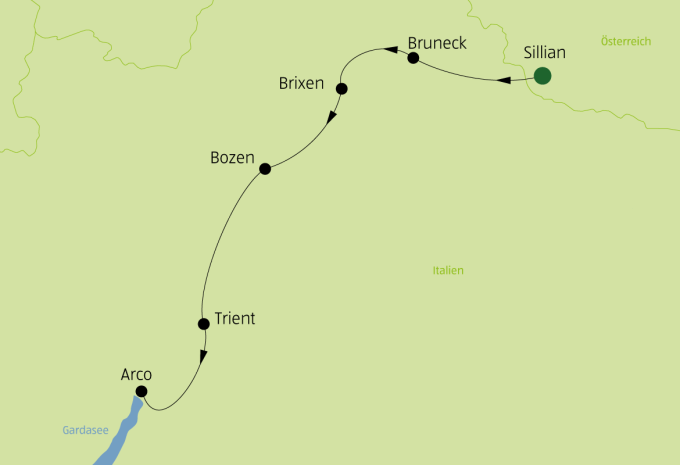 Pustertal & Etschradweg von Sillian/Strassen zum Gardasee - Radtour