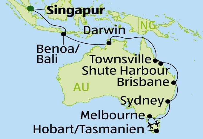 Singapur, Australien & Tasmanien - Luxuskreuzfahrt & Rundreise