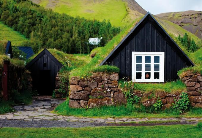 Holzhaus im Freilichtmuseum Skogar Island