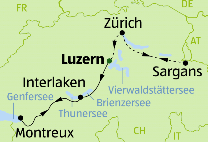 Schweiz - GoldenPass Tour Berge & Seen Winterromantik - Zugrundreise