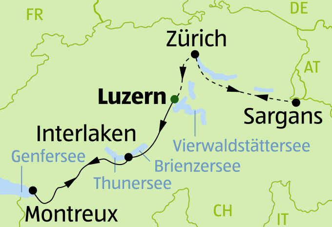 Schweiz - GoldenPass Tour Berge & Seen Winterromantik - Zugrundreise