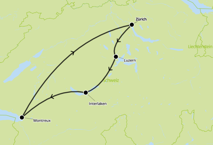 Schweiz - GoldenPass Tour Berge & Seen lang - Zugrundreise