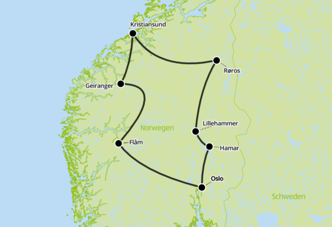 Norwegens Fjord und Natur Glanzlichter- Zugrundreise