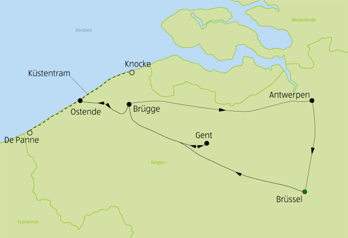 Flanderns Städte und Küstenvielfalt - Zug- und Busrundreise