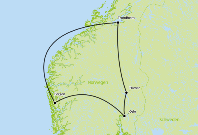 Norwegen mit Bahn und Schiff entdecken - Zugrundreise