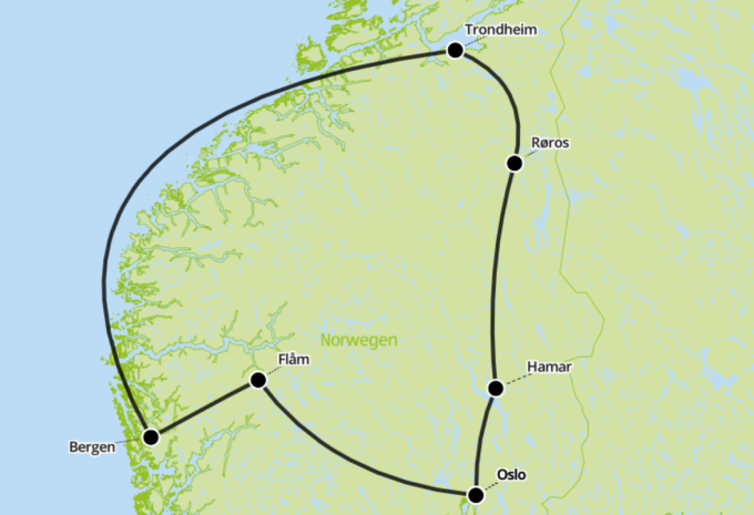 Fjell- und Fjordnorwegen alpin und maritim - Zugrundreise