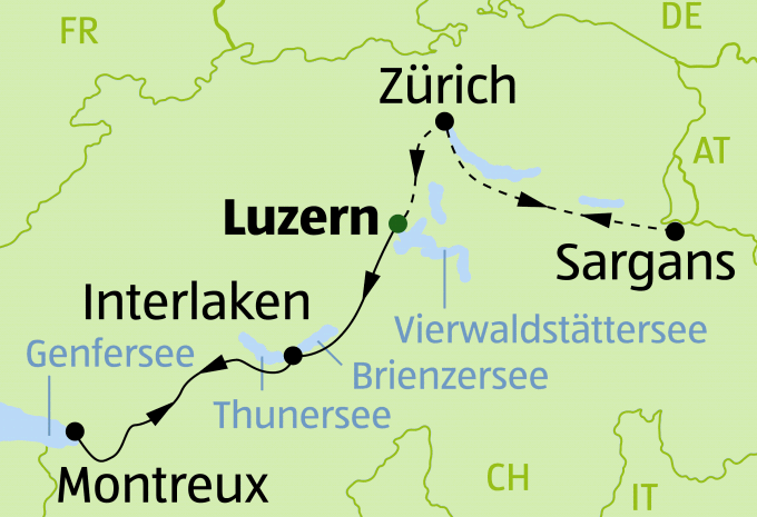 Schweiz - GoldenPass Tour Berge & Seen Winterromantik - Zugrundreise